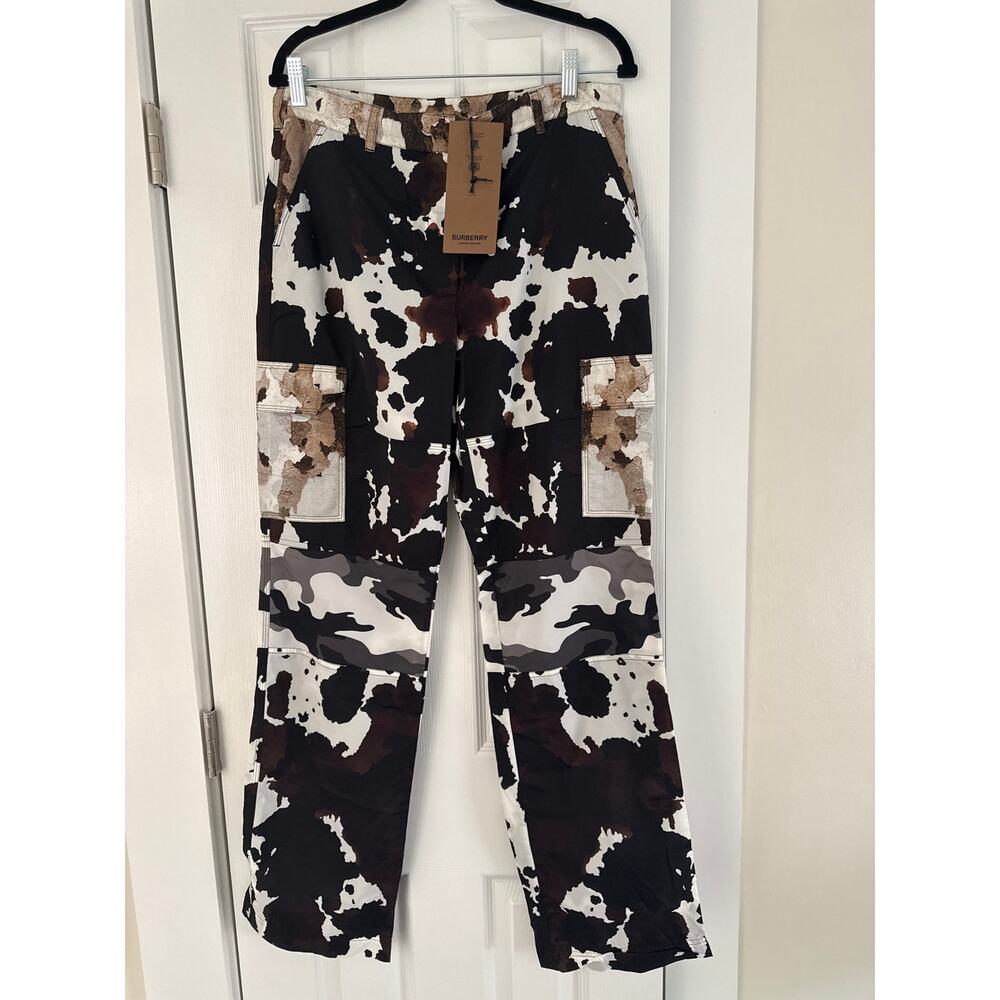 Burberry NWT Patchwork Cow Print Camo Cargo Pants Size 6 Designer Trousers